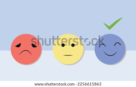  choosing happy smile face vector, good feedback rating and positive customer review, experience, satisfaction survey ,mental health assessment, child wellness, world mental health day concept