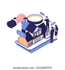elección de una casa, selección de propiedad diseño de ilustración vectorial isométrica de estilo plano