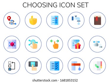 choosing icon set. 15 flat choosing icons. Included pointer, plan, tap, list, agenda, screen touch icons