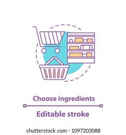 Choosing ingredients concept icon. Grocery shop idea thin line illustration. Doing purchases. Shopping. Vector isolated outline drawing. Editable stroke