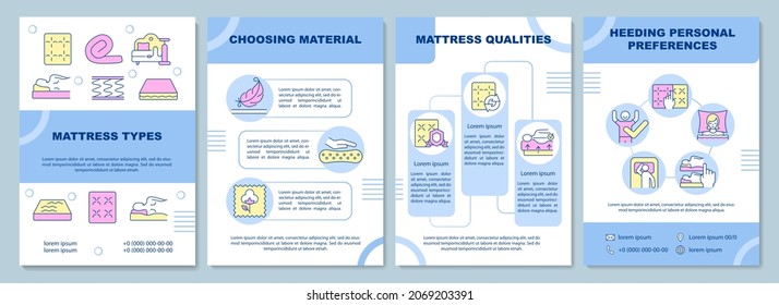 Choosing mattress brochure template. Personal preferences. Flyer, booklet, leaflet print, cover design with linear icons. Vector layouts for presentation, annual reports, advertisement pages