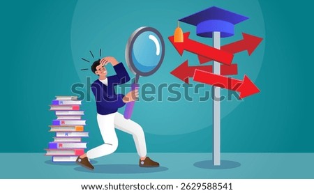 Choosing a path to success. People looking for a path that helps him achieve his goals. woman chooses solution. Business decision making. student path graduate. Finding the Right Option. flat vector.