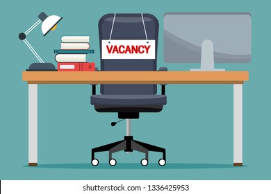 Choosing Person For Hiring. Vacant Concept. Human And Recruitment, Select People, Resource And Recruit. Empty Office. Chair With Vacancy Message