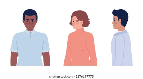 Choosing portrait angles semi flat color vector characters set. Editable figures. Half body people on white. Simple cartoon style spot illustration pack for web graphic design and animation