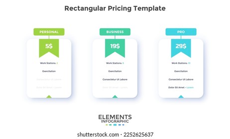 Choosing pricing plans rectangular infographic chart design template. Business offer of customer service infochart with ribbons. Instructional graphics with 3 steps. Visual data presentation material