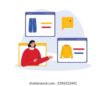 Choosing a product to buy through an online shop web that provides various kinds of needs, cyber Monday vector illustration.