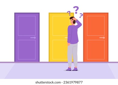 Choosing right door concept. Flat Vector illustrations for banner, website, landing page, flyer.