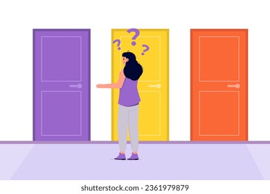 Choosing right door concept. Flat Vector illustrations for banner, website, landing page, flyer.