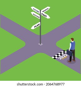 Choosing the right path in 2022 3d isometric vector illustration concept for banner, website, landing page, ads, flyer template