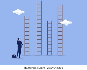 Elegir la escalera del éxito, la trayectoria profesional de la diferencia, la oportunidad o las diversas opciones, el desafío de elegir la mejor opción, subir por la escala del concepto del éxito, el pensamiento de los empresarios para elegir la escalera adecuada.