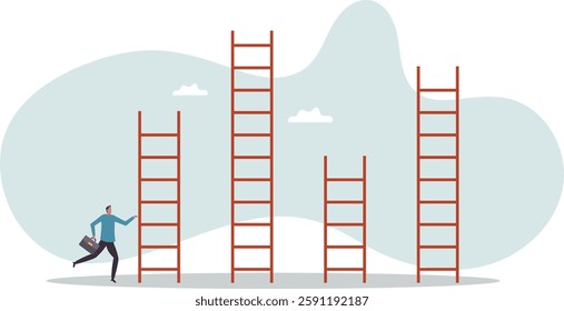Choosing success ladder, difference career path, opportunity or various choices, challenge to choose best option,business concept.flat character.
