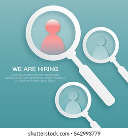 Choosing the talented person for hiring. HR job seeking concepts. The choice of the best suited employee. Find right person on blue background. Paper cut design Vector illustration