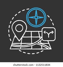 Choosing travel destination chalk concept icon. Orienteering idea. Navigation. Vector isolated chalkboard illustration