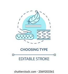Choosing type blue concept icon. Mattress material abstract idea thin line illustration. Comfortable sleeping and spine health. Orthopedic bed. Vector isolated outline color drawing. Editable stroke