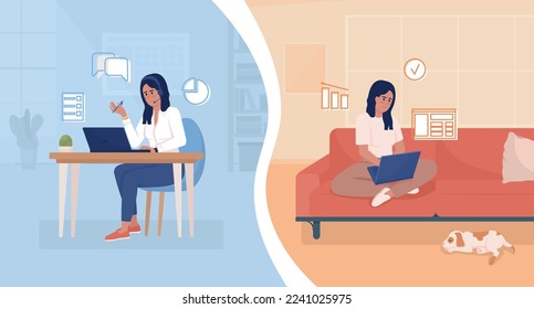 Choosing workplace flat concept vector illustration. Home office. Editable 2D cartoon characters on white for web design. Remote work creative idea for website, mobile, presentation