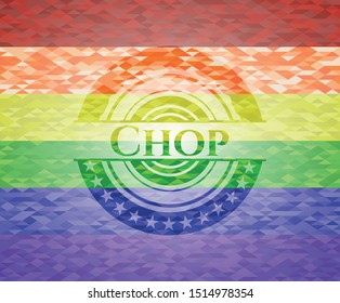 Chop emblem on mosaic background with the colors of the LGBT flag