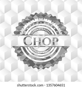 Chop grey badge with geometric cube white background