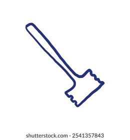 Chop hammer. Kitchenware sketch. Vector kitchen utensil and tool. Cutlery illustration. Hand drawn sketch. Blue pen or marker drawing. Primitive kids picture