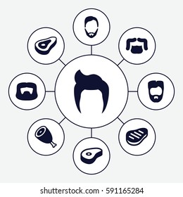 chop icons set. Set of 9 chop filled icons such as beef