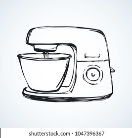 Chop meal stirrer pan stand on white background. Freehand line black ink hand drawn baker whip bitter cup object logo pictogram sketchy in art modern doodle cartoon style pen on paper space for text