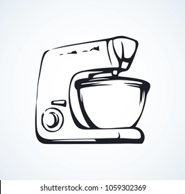 Chop meal stirrer pan stand on white background. Freehand line black ink hand drawn baker whip bitter cup object logo pictogram sketchy in art modern doodle cartoon style pen on paper space for text
