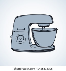 Chop meal stirrer pan stand on white background. Freehand line black ink hand drawn baker whip bitter cup object logo pictogram sketchy in art modern doodle cartoon style pen on paper space for text