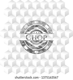 Chop realistic grey emblem with cube white background