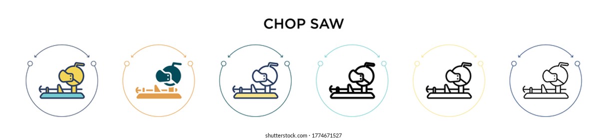 Icono de la sierra de cortar en el estilo relleno, delgado, contorno y trazo. Ilustración vectorial de dos diseños de iconos vectoriales de chop de color y negro se pueden utilizar para móviles, ui, web