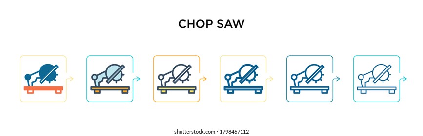 Chop saw vector icon in 6 different modern styles. Black, two colored chop saw icons designed in filled, outline, line and stroke style. Vector illustration can be used for web, mobile, ui