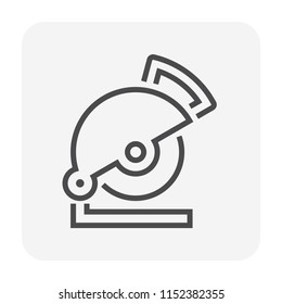 Chop saw vector icon. Also called cut-off, circular or abrasive saw. Electric power tools with diamond blade or cutting wheel. For cut wood, metal or concrete in construction industry work. 64x64 px.