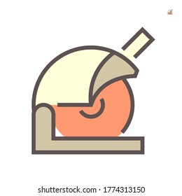 Chop saw vector icon. Also called cut-off, circular or abrasive saw. Electric power tools with diamond blade or cutting wheel. For cut wood, metal or concrete in construction industry work. 64x64 px.