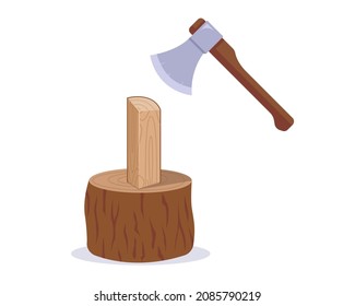 chop wood with an ax for heating. preparation of firewood for the winter. flat vector illustration.