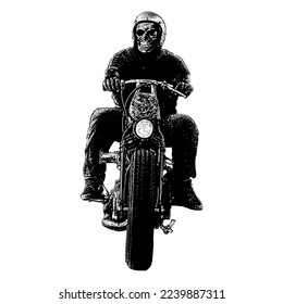 choper skull rider hand drawing vector isolated on white background.