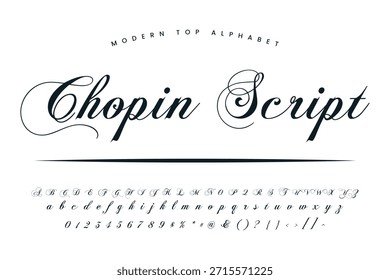 Chopin Skript Schriftart und Alphabet Satz von Vektor-Kalligraphie Buchstabe a b c d Skript Schriftart einzelne Buchstaben