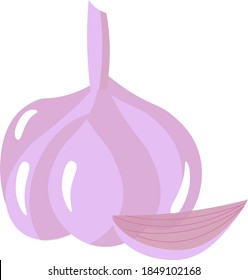 Ajo picado, trébol de ajo, bombilla de ajo en estilo plano. Para logotipos e íconos, granjas y mercados, cafés y menús. Ilustración vectorial. 