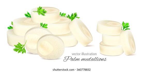 Chopped hearts of palm with parsley. Fully editable handmade mesh. Vector illustration.