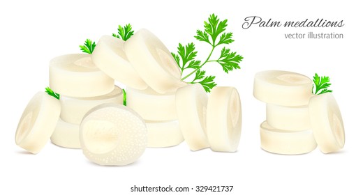 Chopped hearts of palm with parsley. Vector illustration.