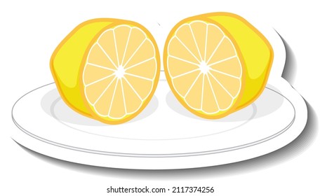 Chopped lemon on a white plate illustration