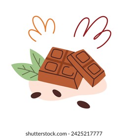 Chopped milk chocolates icon, sweet doodle dessert, vector illustration of chocolate bar broken in small pieces, baking ingredient, good for present on Valentines, Christmas, isolated colored clipart