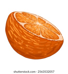 Chopped orange clip art. Organic fruit for juice or vitamin C healthy food. Vector illustration isolated on white background.