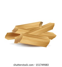 chopped pile of fire wood isolated on white