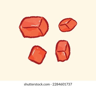 Chopped red carrot cubes in ingredients illustration
