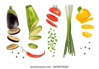 Chopped vegetables on a white background. Vector illustration