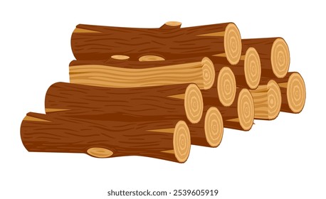 Toras de madeira cortadas. Desenho animado lenha empilhado em pilha, madeira bonfire logs ilustração vetor plana. Pilha de lenha sobre fundo branco