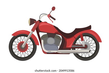 Chopper Bike cartoon. The illustration is isolated on a white background. Side view. Cool motorcycle. Vector.