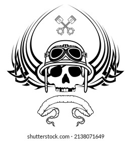 chopper biker skull emblem crest tattoo illustration in vector format