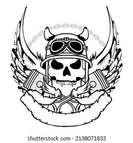 ilustración del tatuaje de la cresta del emblema del cráneo del motociclista del helicóptero en formato vectorial