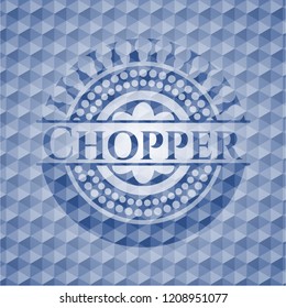 Chopper blue emblem with geometric background.