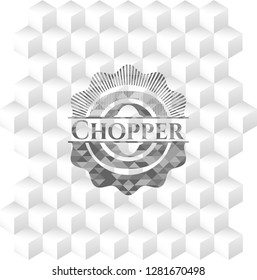 Chopper grey badge with geometric cube white background
