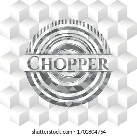 Insignia gris de helicóptero con fondo blanco de cubo geométrico